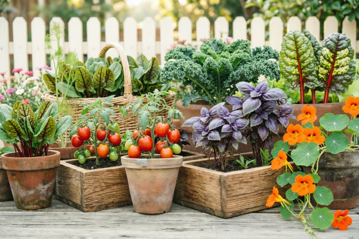 Vegetables growing in pots
